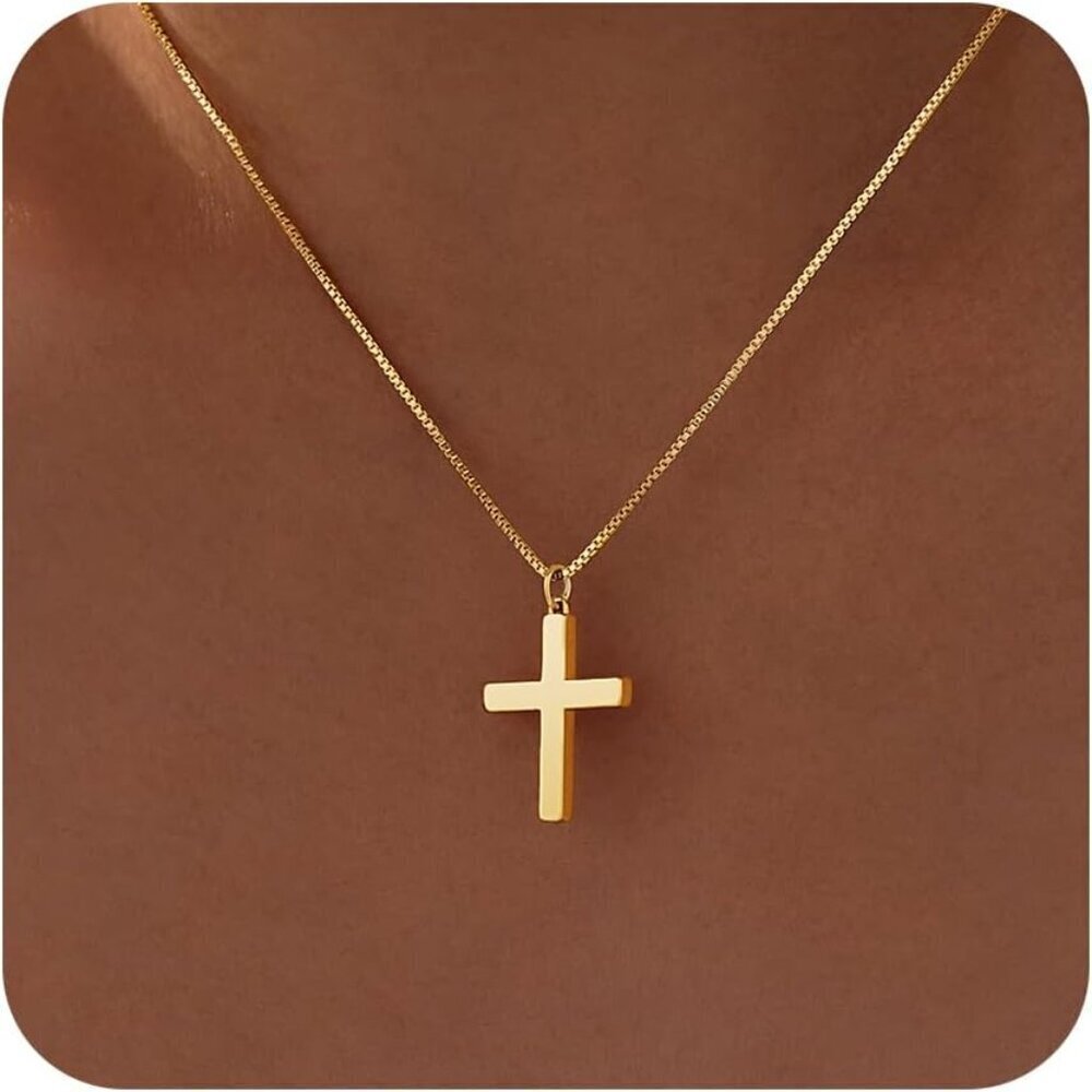 Women 03 Gold Cross Necklace14K Gold Silver Cross Necklace - Non Tarnish Jewelry